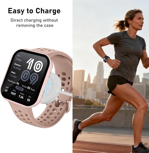 Amazfit Bip 6 Case - 4-Pack Hard PC Cover with HD Tempered Glass Screen Protector | Ultra-Thin, Anti-Scratch (Black, Pink, Beige, Clear)