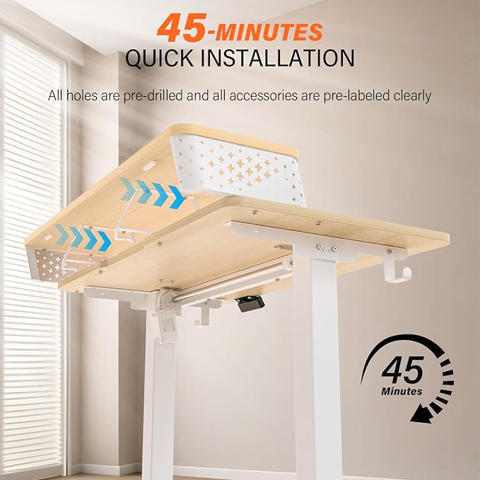 Electric Standing Desk with 2 Drawers 48''x 24'' Adjustable Height Sit to Stand Up Desk with Storage Shelf C-Clamp Mount Compatible Home Office Desks Computer Gaming Table Ergonomic Workstation