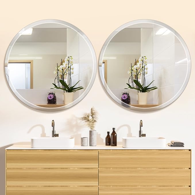 36" x 36" Frameless Round Wall Mirror Beveled Edge Bathroom Circle Mirror for Home Decor
