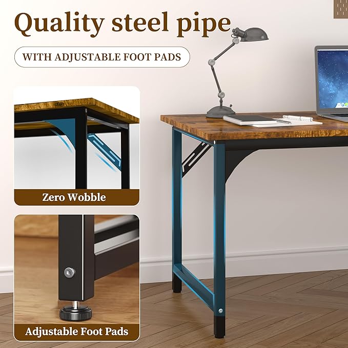 Computer Desk, 47 Inch Home Office Desks, Office Desk for Gaming Writing Study Work, Study Table with Large Legroom, Computer Desk with Metal Frame, Modern Simple Home Office Desk for Bedroom