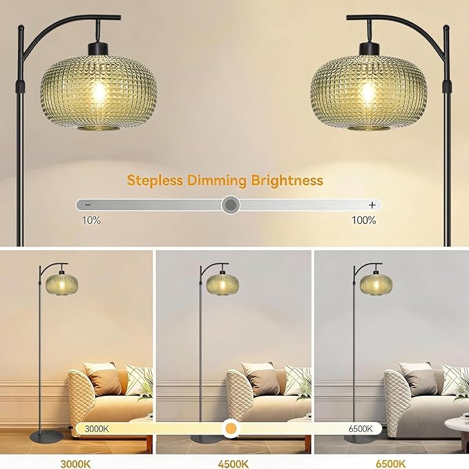 Dark Green Floor Lamps for Living Room,Black Floor Lamp with Remote Control & Green Lampshade,Arc Flower Lamp Dimmable Mid Century Modern Standing Lamp Vintage Brass Tall Floor Lamp For Bedroom Corner