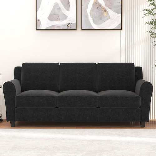 Bonzy Home 80.7" Black Sofa - Modern 3-Seater Couch with Thick Cushions for Living Room & Office