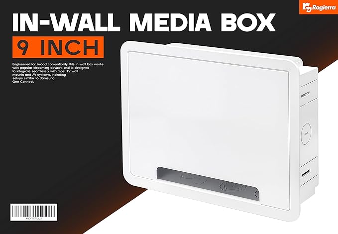 9-Inch in-Wall Media Box Recessed TV Cable Management Kit, Enclosure for Home Theater, Compatible with Roku Apple TV & Samsung One Connect, WiFi Friendly (White)