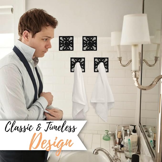 Autumn Alley Black Bathroom Towel Hook Robe Hook Wall Mounted - Wall Hooks for Towel, Robe, Coat, and Door Hooks for Bathroom Rustproof Modern Unique Style, 4 Pack