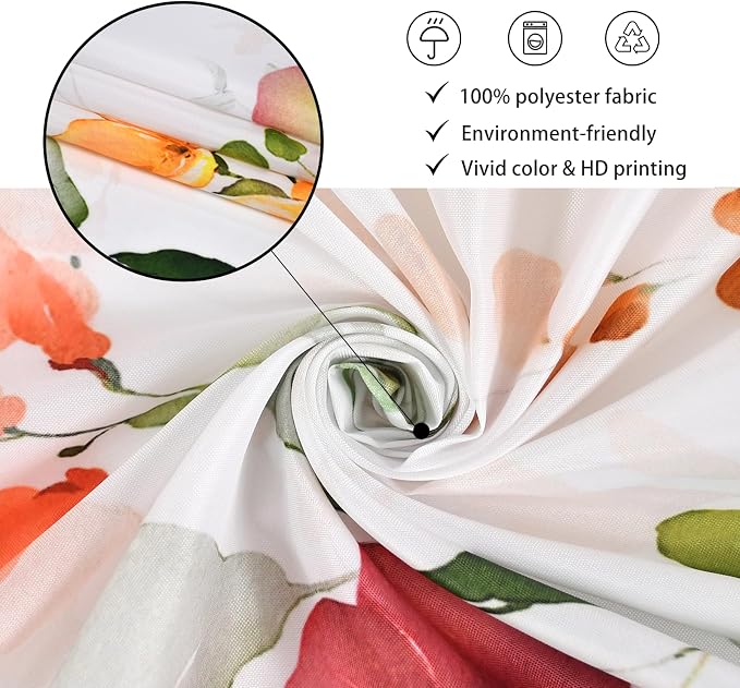 Floral Shower Curtain, Watercolor Flower Colorful Wildflower Machine Washable Waterproof Fabric for Bathroom Bathtub Decor with Hooks 72x72