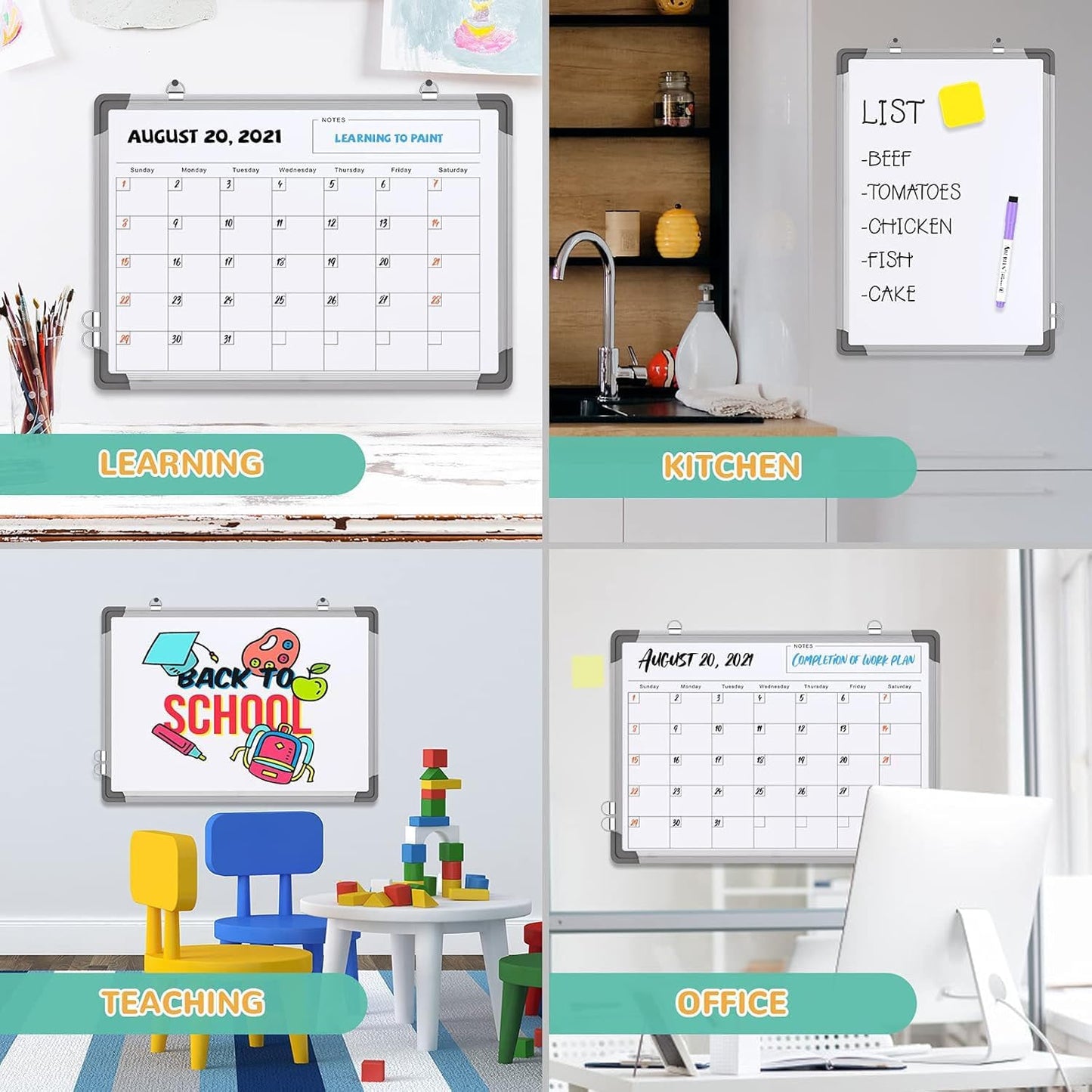 Skiennix Monthly Calendar Dry Erase Whiteboard - Magnetic Double-Sided Wall Board (16" x 12")