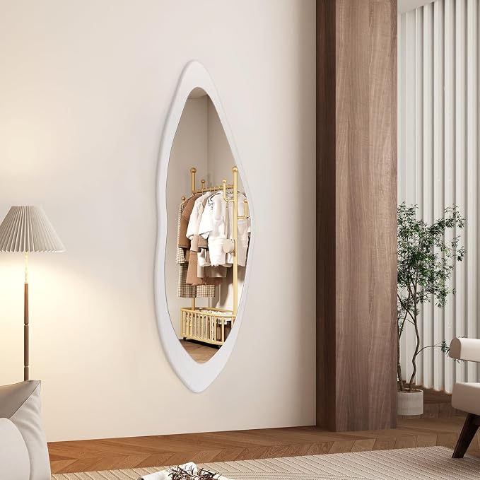 AAZZKANG Irregular Full Length Mirror Wooden Asymmetrical Wall Mirrors Modern Large for Bedroom Dressing Room Living Room Entryway 47"x16"