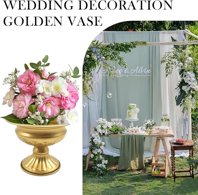 Metal Vases for Table Centerpieces 10 Pcs 4.7 Inch Gold Vases Golden Compote Pedestal Vase,Gold Vases for Centerpieces Flower Holders Center Pieces for Weddings Party Anniversary Decorations