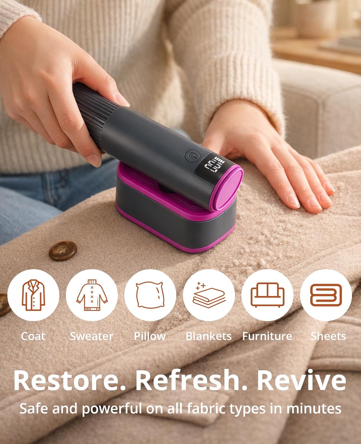 Skiennix Fabric Shaver - 2-in-1 Rechargeable Lint Remover with LED Display & Dual Heads | 6-Leaf Blades