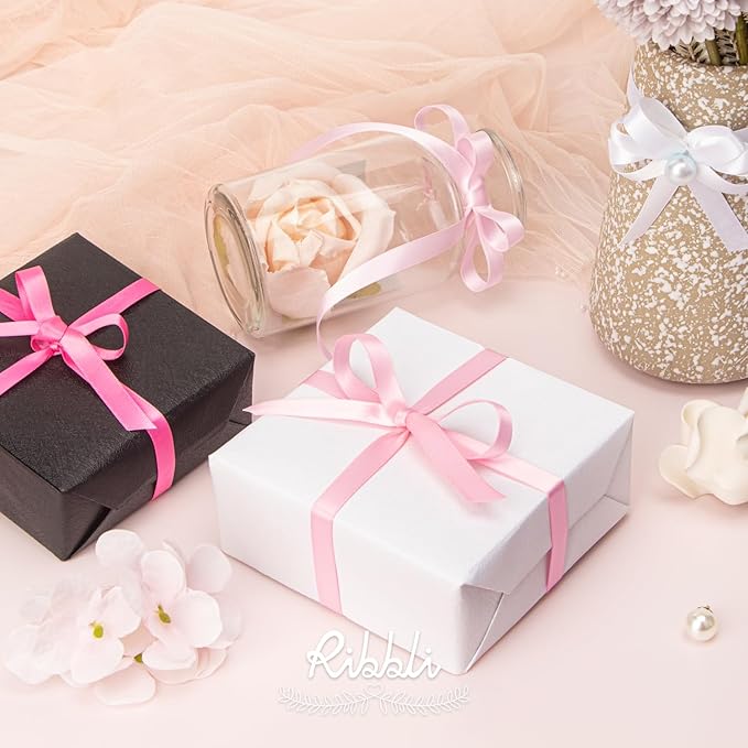 Ribbli Double Faced Light Pink Satin Ribbon,3/8” x Continuous 25 Yards,Use for Bows Bouquet,Gift Wrapping,Floral Arrangement