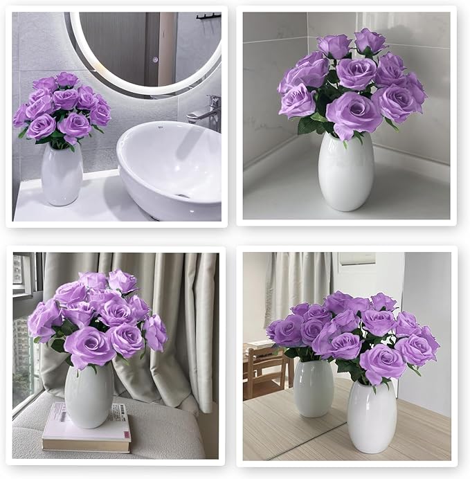 12 PCS Rose Artificial Silk Flowers, Fake Roses with Long Stems Realistic Faux Rose Flower Bouquets for Home Wedding Decoration Party