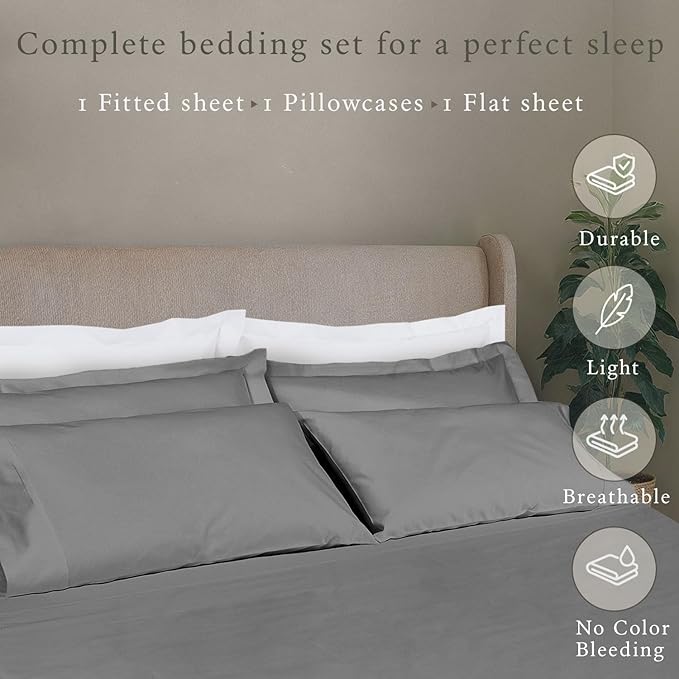 Threadmill - Twin XL Sheets Sets Soft 100% Cotton Cooling Sheets Deep Pocket Snug Fit Elastic, 500 Thread Count, 3-Pc, Hotel Quality Bed Sheets, Beats Egyptian Cotton Claim (Dark Grey)