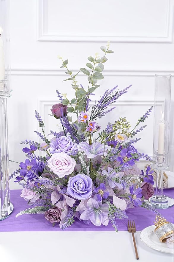 2pcs Purple Free Standing Flowers Ball Bouquet Artificial Rose Arrangements Balls for Wedding Centerpieces Tables Chair Aisle Runner Flowers Decorations