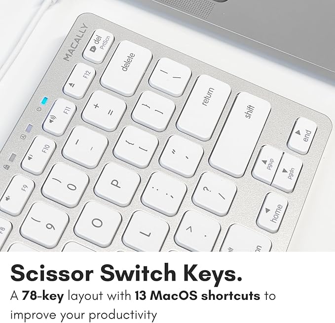 Macally Small Wired Keyboard for Mac and Windows - 78 Scissor Switch Keys Compatible Apple Keyboard for MacBook Pro/Air, iMac, Mac mini/Pro - Plug and Play USB That Saves Space and Looks Great