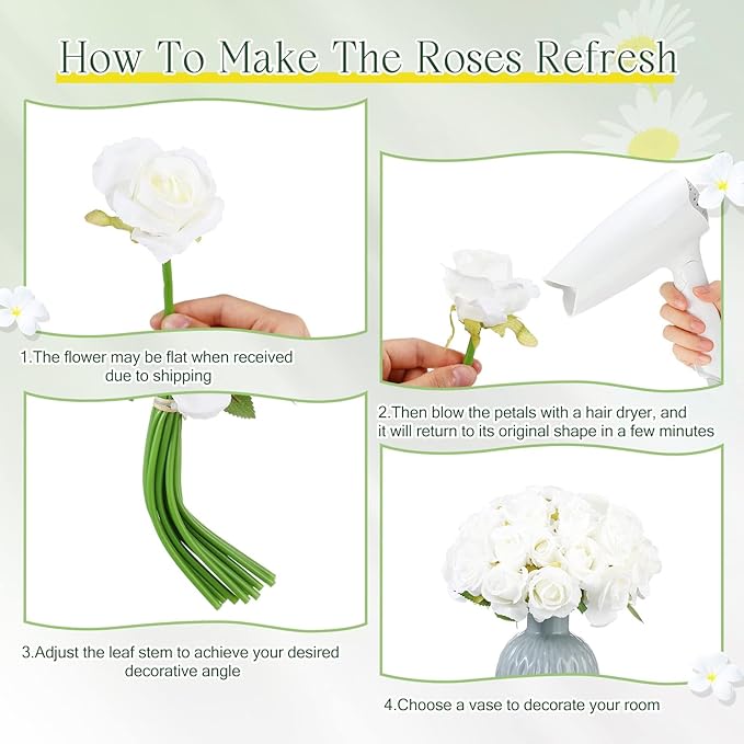 Jexine 240 Pcs Artificial Rose Flowers Bouquet Silk Realistic Flowers Bulk Centerpieces DIY Bride Fake Rose for Home Bridal Wedding Party Decorations(White)