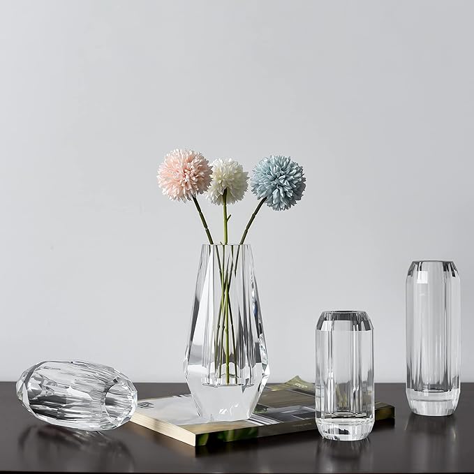 kitCom Flower Crystal Vase, 8.27 inches Modern Crystal Vase, Lead-Free Flower Vase, European Crafted for Table, Home Decoration, Wedding or Luxury Gifts, 8.27 x 3.94 x 3.94 Inches