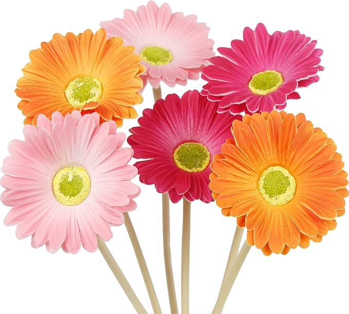 6 Pcs Artificial Gerbera Daisies Flowers Artificial Daisy Bouquet Fake Daisy Stems Faux Flowers Bulk Artificial Flowers Wildflowers Silk Flowers for Wedding Bridal Bouquet Party Home Kitchen