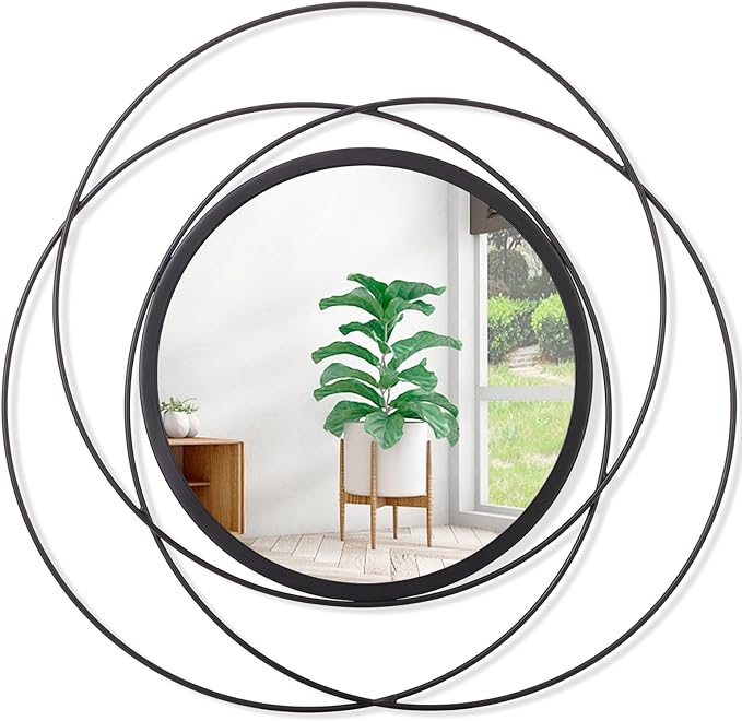 Round Decorative Wall Mirror, Black Metal Mirrors, Art Small Round Wall Home Mirror, Decor Living Room Bedroom Bathroom Entryway 20"