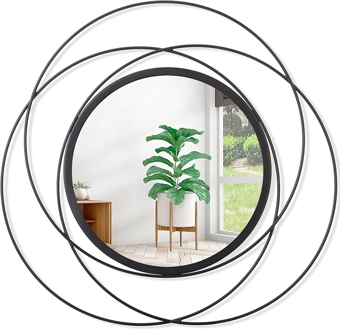 Mirrors Wall Decor Iron Frame Round Art Wall Mirrors Home Decoration Hanging Mirrors for Living Room Bedroom Bathroom Entryway Black 16"