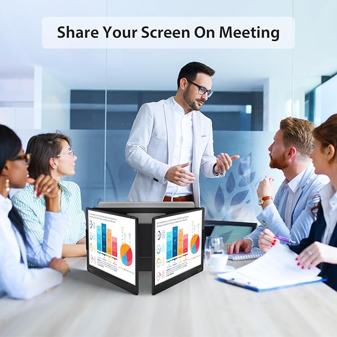 KYY Portable Monitor for Laptop, 14'' FHD 1080P USB-C Triple Screen Extender, Travel Monitor for Computer, Dual Screen for 12"-16" Laptop, X90A (Mac, Wins, Android)