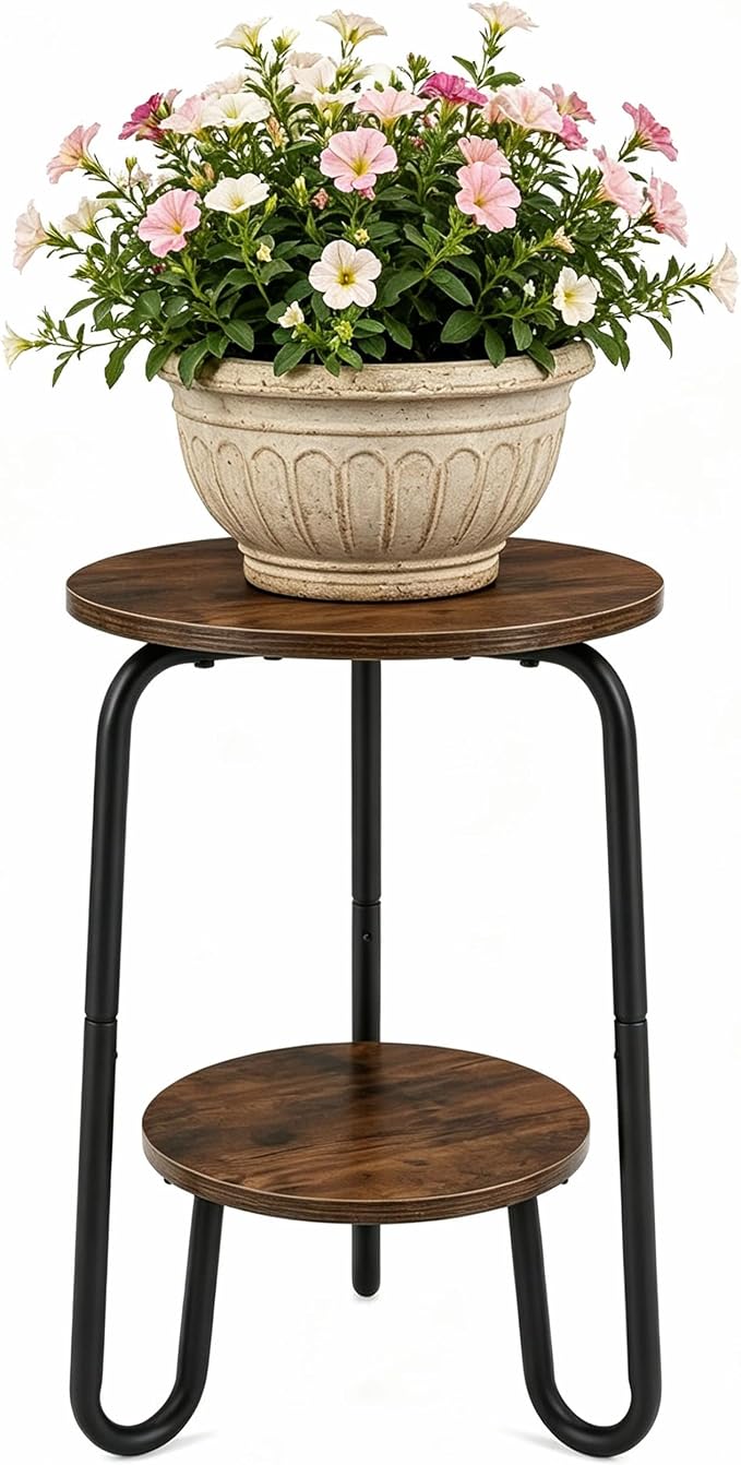 TREEZITEK 2 Tier Plant Table,Plant Stand Indoor Round Flower Pot Stand,17.8 Inch Tall Corner Plant Holder for Living Room, Balcony,Small Side Table for Coffee and The Remote
