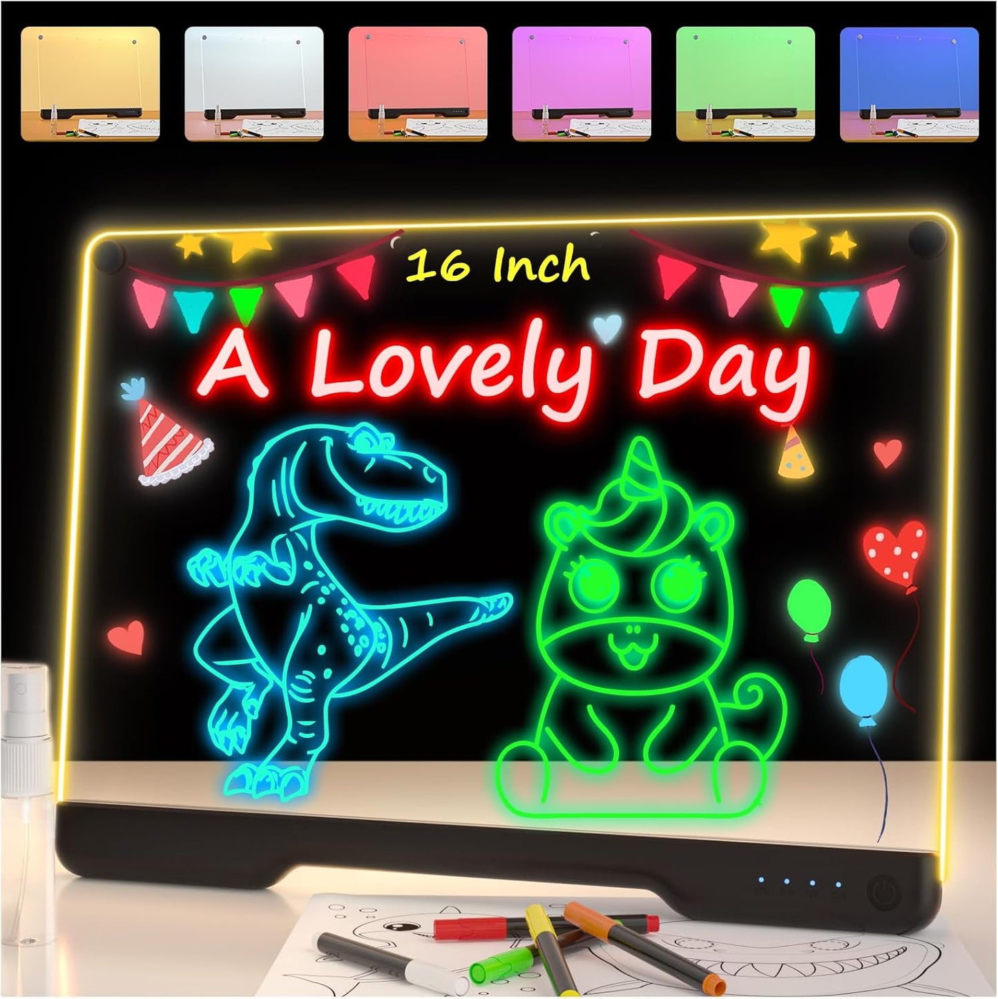 Skiennix Portable LED Note Board - 16-Inch Rechargeable Doodle Glow Memo with 7 Light Effects | Includes 5 Markers & Sketchbook