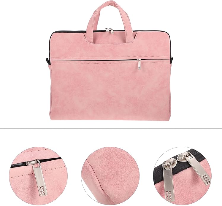 TOBBOMEY Portable Laptop Handbag for Women 15.6 Inch Pink Tablet Shoulder Bag with Adjustable Strap Waterproof Crossbody Computer Bag for Travel and Work