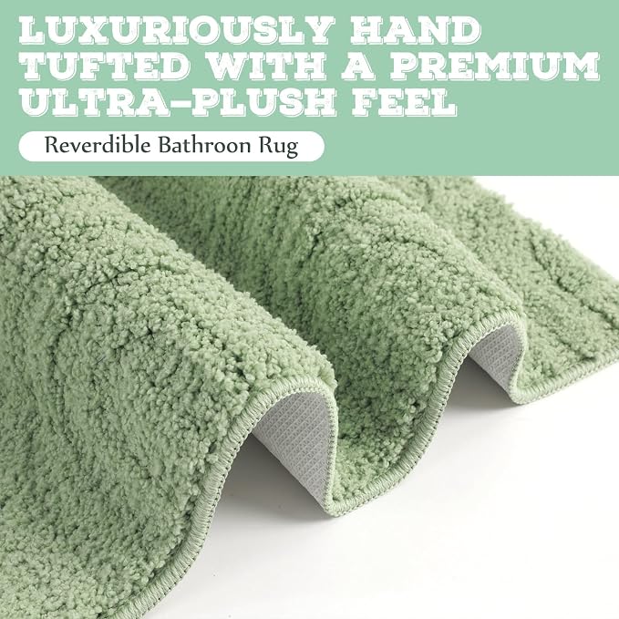 Drydiet Sage Green Boho Jacquard Bathroom Rug for Bathroom 3D Arched Stripes Non Slip Absorbent Extra Thick Soft Carpet, Plush Bath Rug with Rubber Backing for Bath Shower, 20''x30''