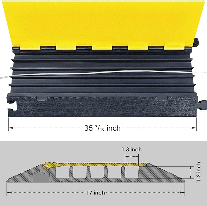 OranLite Rubber Cable Protector Ramp, Heavy Floor Cable Wire Cord Cover Speed Bumps 22000Lbs Load Capacity, Driveway Hose Cable Ramp Protective Cover for Indoor and Outdoor (5-Channel x 2Pcs)