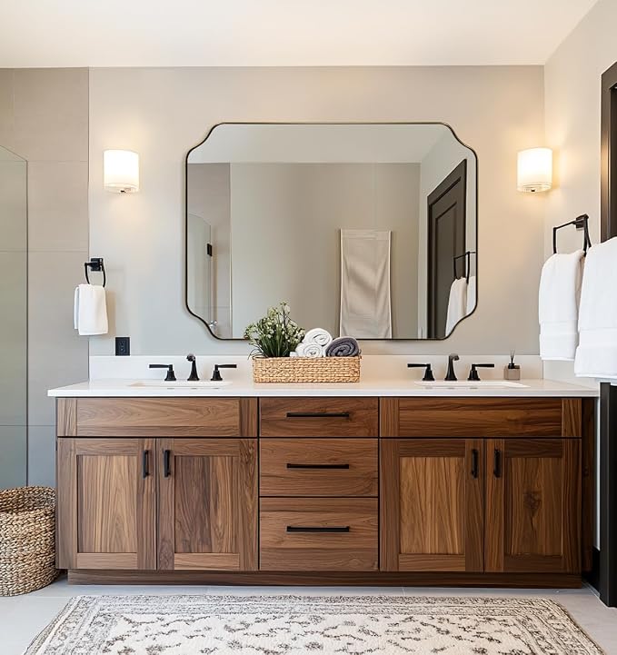 ANDY STAR 36x48 Inch Large Mirror, Matte Black Rectangle Mirror for Wall, Bathroom Mirror in Premium Stainless Steel Metal Thin Frame Deep 1’’, Unique Rounded Scalloped Edge, Vertically/Horizontally