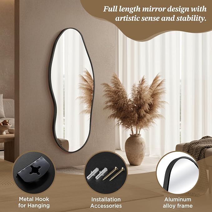 Dorlicecass Mirror Full Length - Irregular Full Body Wall Mirror Hanging 55"x 23" Asymmetrical Aviation Aluminum Alloy Frame Unique for Bedroom, Living Room, Cloakroom, Entryway