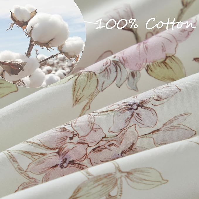 FADFAY 100% Cotton Duvet Cover Set King – Ultra Soft, Breathable & Elegant Floral Bedding for All Seasons, 3-Piece Comforter Cover with Hidden Zipper and Corner Ties