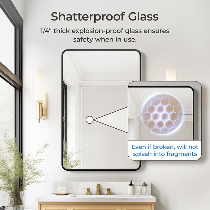 USHOWER Bathroom Mirrors for Over Sink, Metal Frame Rectangle Mirror, Modern Farmhouse Vanity Mirror, Wall Mounted for Bedroom, Living Room, Entryway Remodel & Upgrade, Matte Black, 24 x 36 Inch