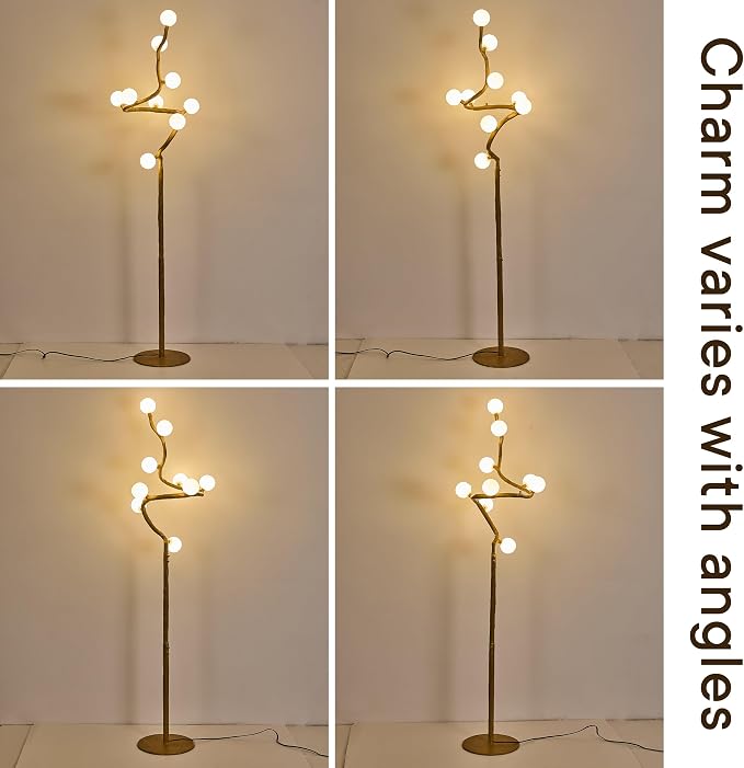Rustic Farmhouse Tree Floor Lamp, Mid Century Modern Vintage Standing Lamp, 9-Light Moon Floor Lamp with 3D Printed Shades, Retro Branch Floor Light for Living Room Bedroom Officer(66")