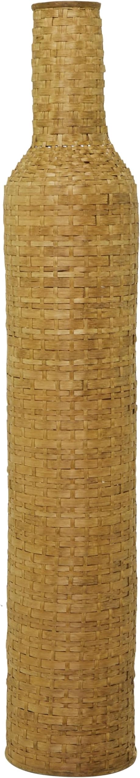 Deco 79 Bamboo Wood Decorative Vase Tall Woven Floor Centerpiece Vase, Flower Vase for Home Decoration 9" x 9" x 48", Brown