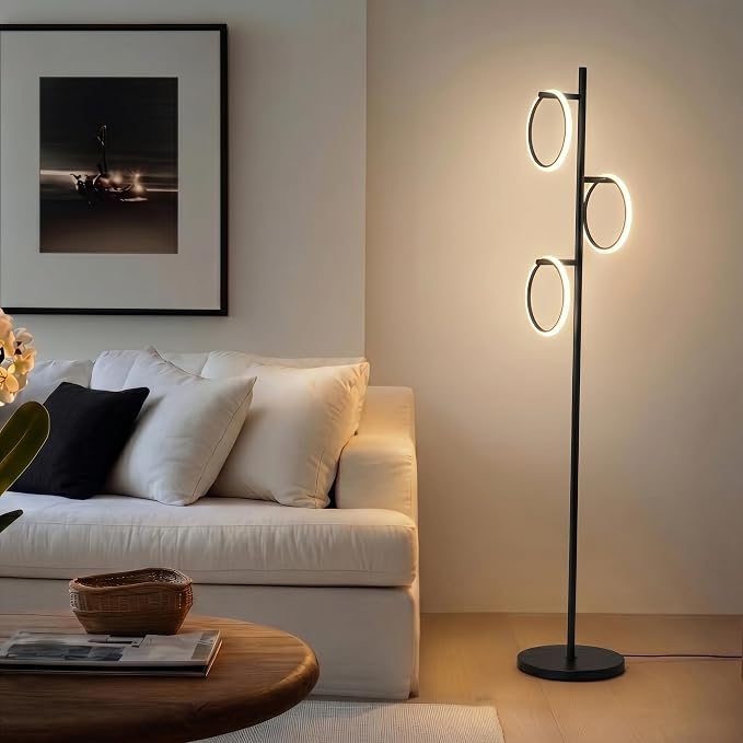 Brightech Saturn LED Tree Floor Lamp - Unique Design Matches Modern and Contemporary Decor - 3 Light Standing Pole Lamp- Tall Light for Living Room, Bedroom, and Office - Black