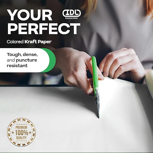 White Kraft Paper Roll 18" x 8640" (720 feet) - Quality USA-Made Large Paper Roll 50lb Thickness for Packing, Moving, Shipping & Crafts/Art - 100% Recyclable Natural Wrapping Material by IDL Packaging