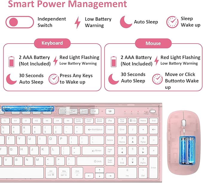 Wireless Keyboard and Mouse, GALENMORO Silent Quiet Combo Low Profile USB C Full Size Compact with Number Pad Flat Soft Touch Cordless for Mac Computer PC Laptop MacBook iMac Office - Pink Rose Gold