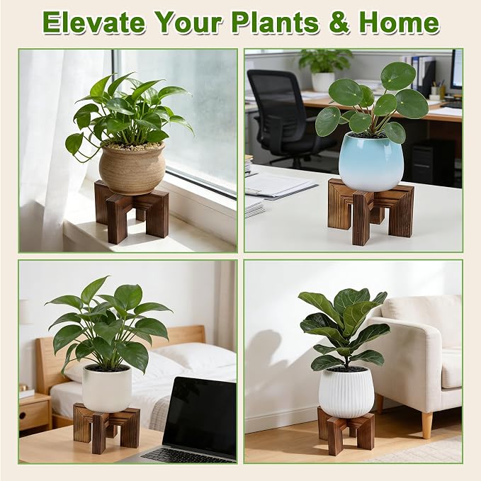Wood Plant Stand Indoor Outdoor, Mid Century Modern Planter Holder, Sturdy Plant Pot Stand, Single Floor Flower Pot Holder (Walnut, Fit 2.5-6 Inch Pots)