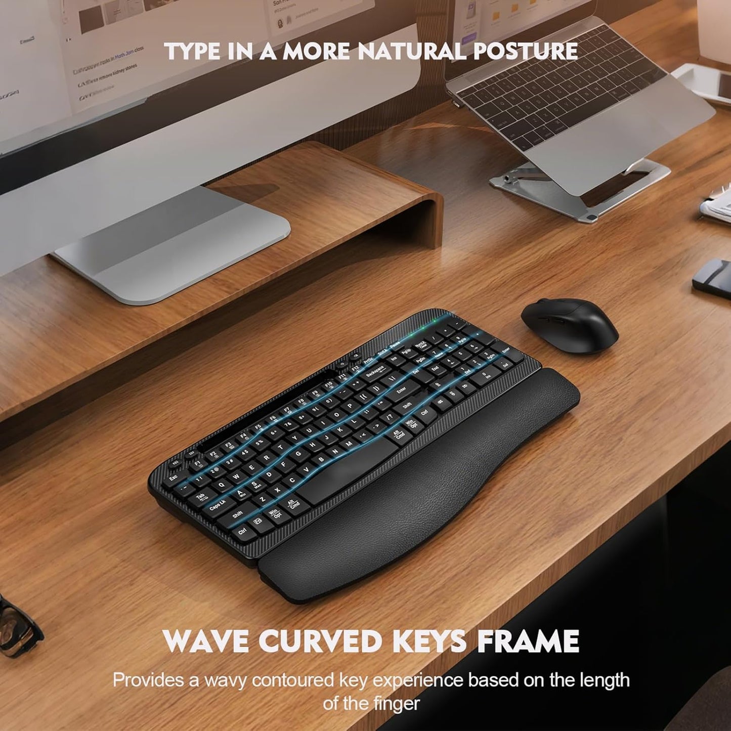 Skiennix Wireless Keyboard and Mouse Combo - Ergonomic Full-Sized Design with Cushioned Palm Rest | 2.4G Cordless for PC, Laptop, Mac
