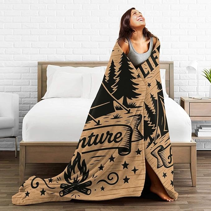 Camping Blanket Camper Throw Blanket Soft Cozy Fleece Fuzzy Stuffed Plush Flannel Gifts for Girls Women Boys Kids Adults 60"X80"