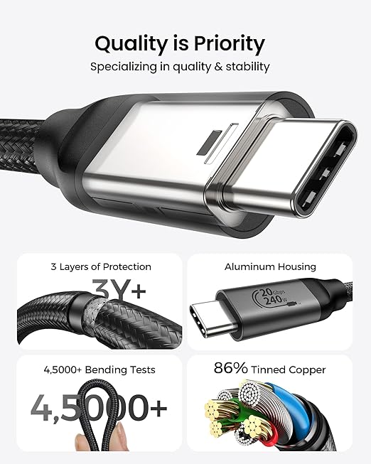 Silkland USB C Monitor Display Cable 5FT [4K@144Hz/60Hz 8K@30Hz], USB C 3.2 Gen 2x2 Video Cable, 20Gbps Data Transfer, 240W PD Fast Charge, Compatible with iPhone 17, MacBook Pro, iPad