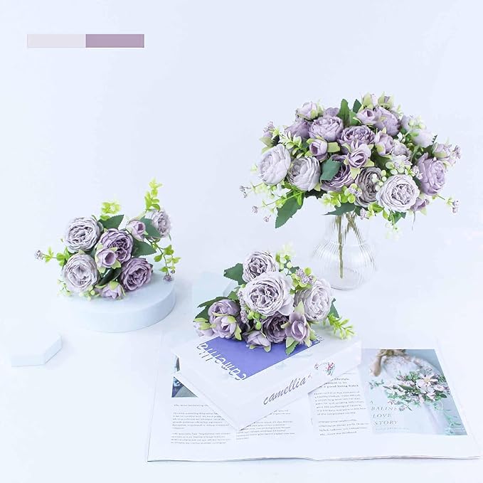 8 Bundles Peonies Artificial Flowers Silk Peonies Faux Flowers Fake Peonies Artificial Flowers Peonies Bouquet for Table Centerpieces Decoration Wedding Decor Home Party Decor (Purple)