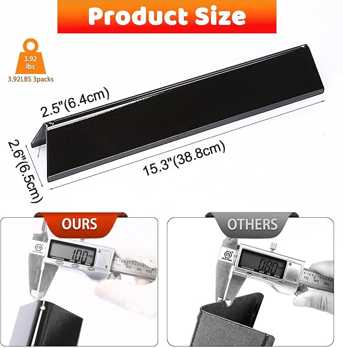 15.3" Heavier Flavorizer Bars for Weber Spirit & GS4 Spirit II 300 Series, Spirit II E-310 (Front-Mounted Control), for Weber Grill Parts, for Weber 7636, 5-Pack Porcelain-enameled