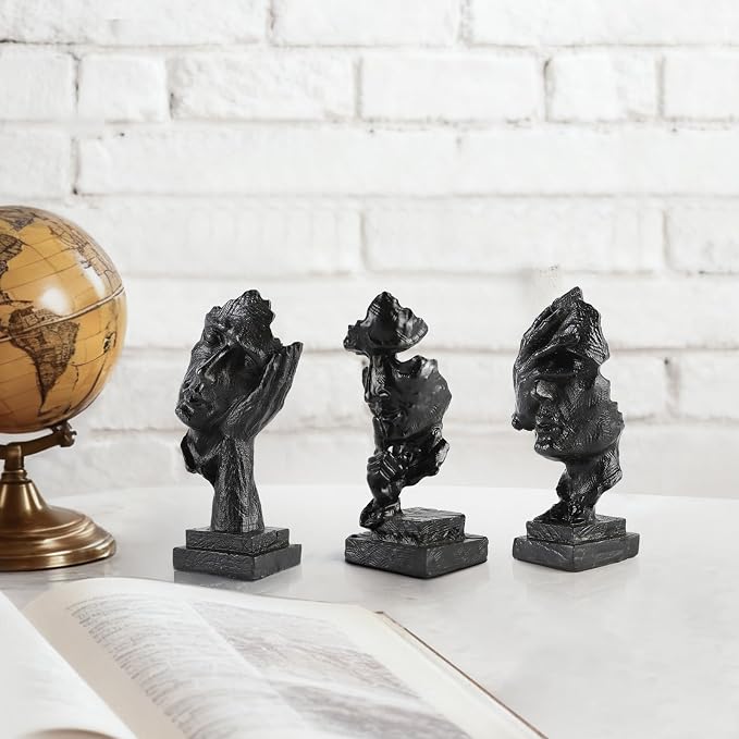 3 Pcs Thinker Small Statue Set - Black Art Abstract Decor, Modern Living Room Decoration, Knick Knacks for Shelves, Table Decor, Office Bookshelf, Gift for Friends