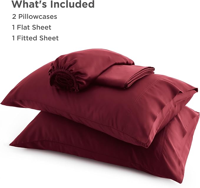 Bedsure Queen Sheet Set, Rayon Derived from Bamboo, Cooling Sheets, Breathable & Soft, Deep Pocket Up to 16 Inches, Hotel Luxury Silky Bedding for Hot Sleepers, Burgundy