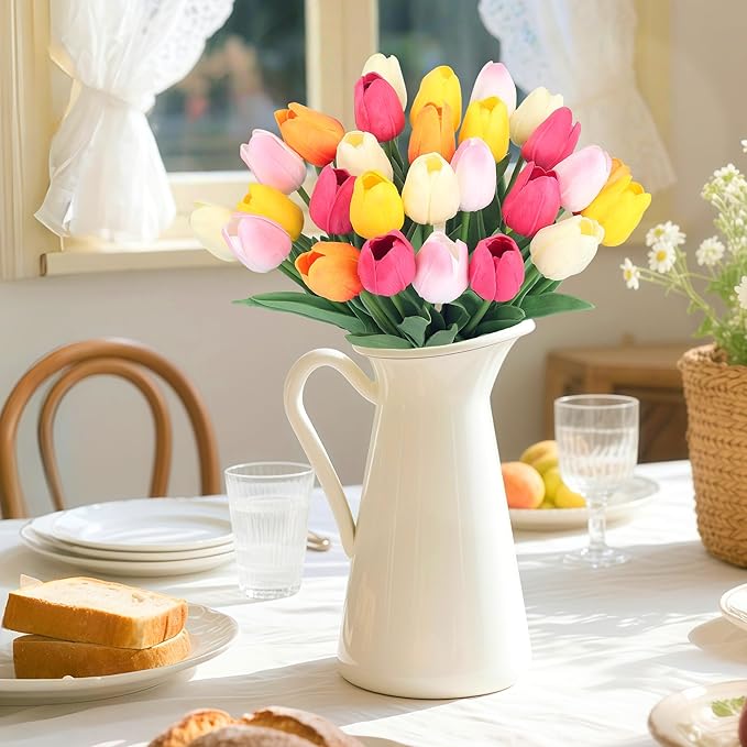 20pcs 14" Tulips Artificial Flowers for Real Touch Fake Tulips Slik Faux Flowers for Summer Wedding Bouquet Spring Mother's Day Home Decor (6 Color)