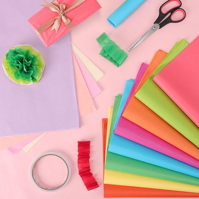 1200 Sheets Tissue Paper, 20 Colors 10" X 14" Tissue Papers for Gift Bags Birthday Party Flower Decoration, Colored Tissue Paper Bulk for Packaging