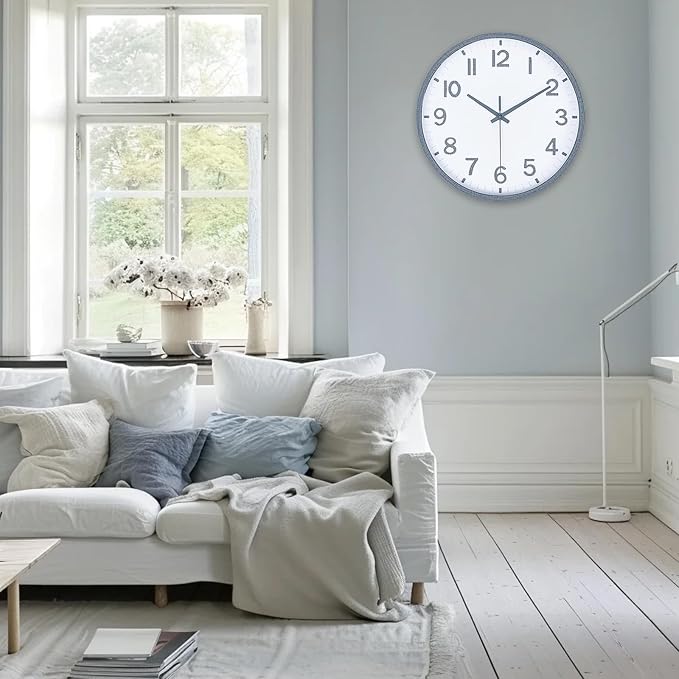 Wall Clocks Battery Operated 8 inch Modern Wall Clock,Silent Non Ticking Wall Clock for Living Room Bedroom Kitchen Office Classroom Decor (Texture Gray White)