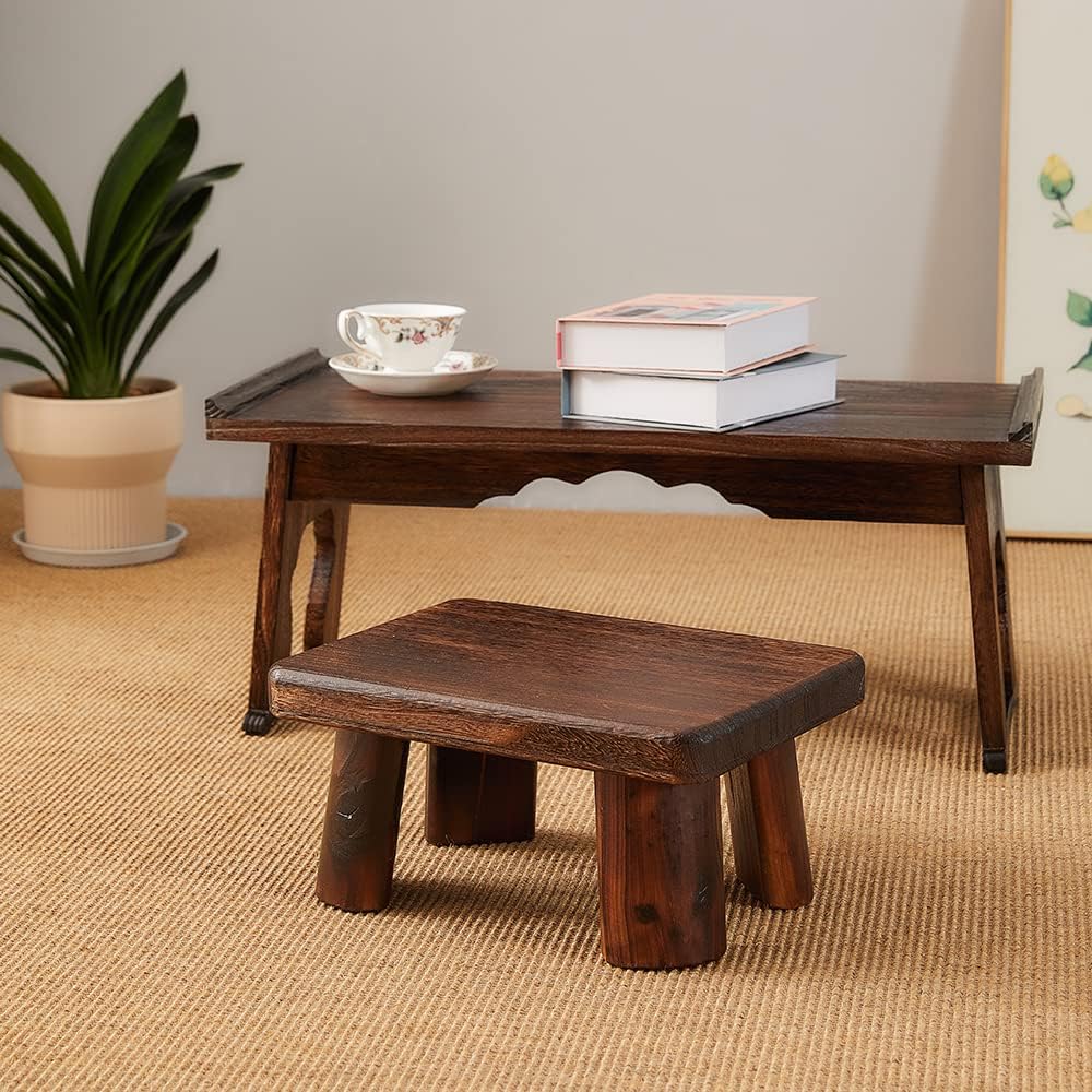 Skiennix Wooden Stool - Rectangular Bedside Step Stool for Kitchen & Bathroom | Supports Up to 500 LBS